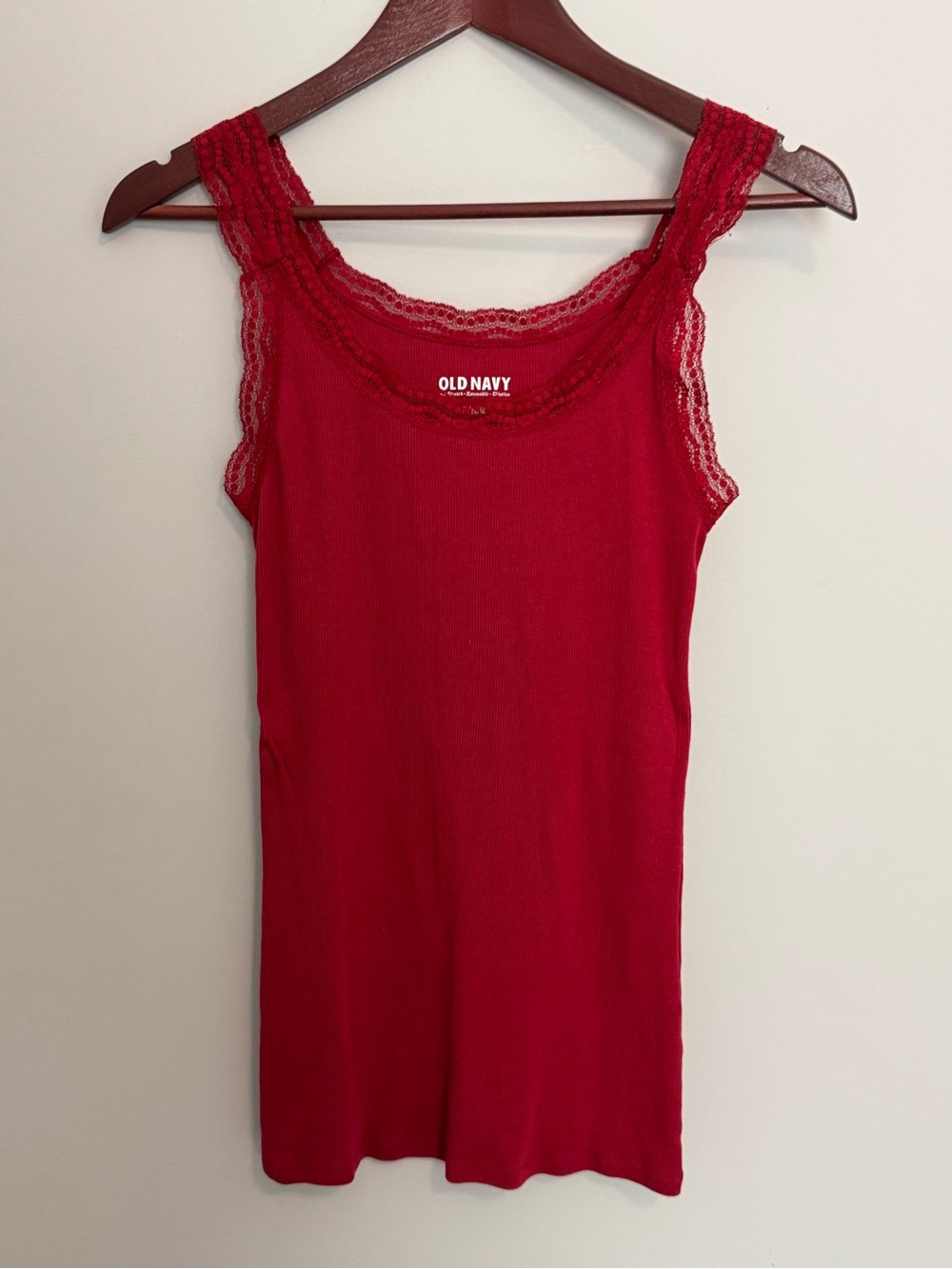 Old Navy Women Red Lace Trim Tank Top Cami Long Y2K M Romantic Grunge Preppy